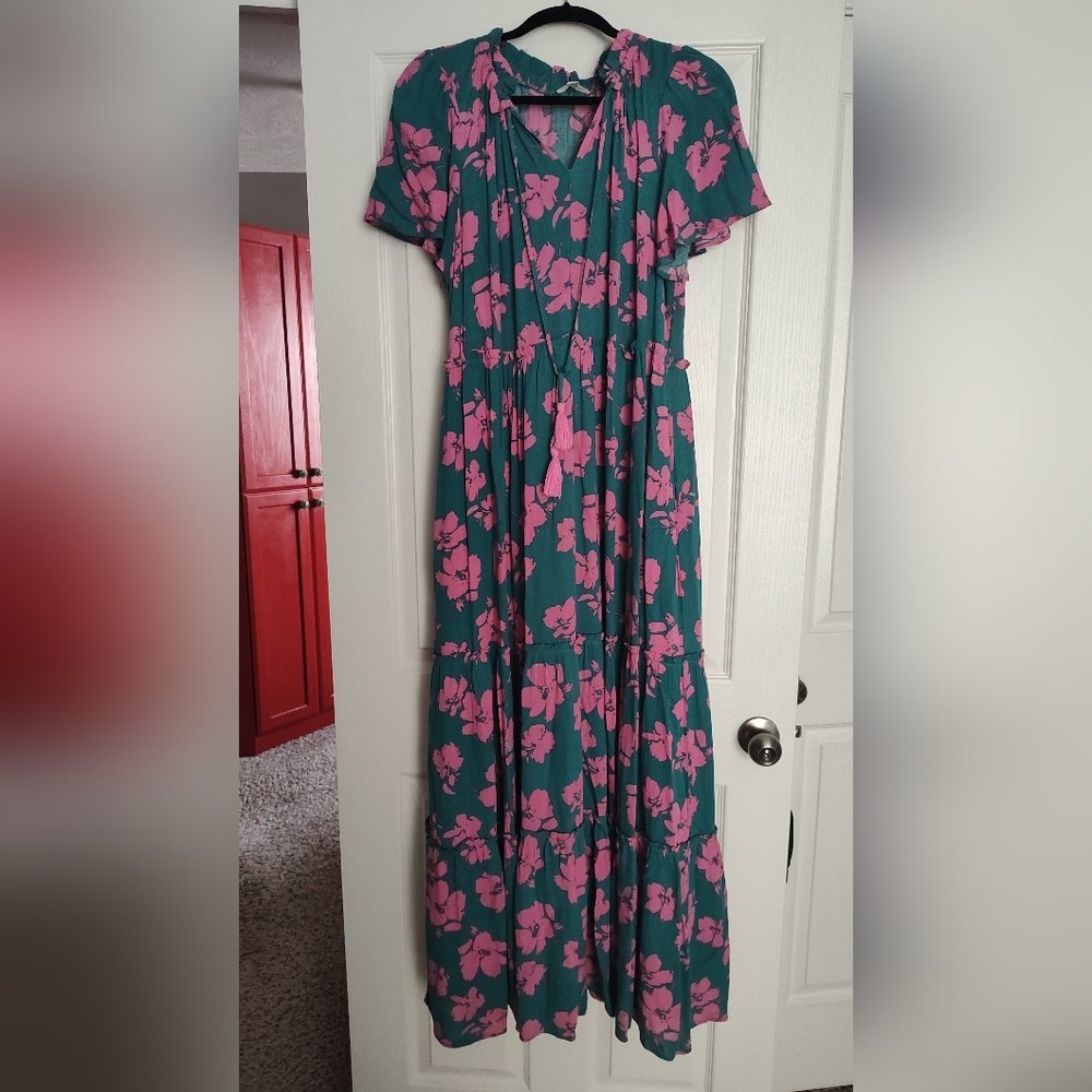 Piper & Scoot Floral Green and Pink Women's Maxi Dress
